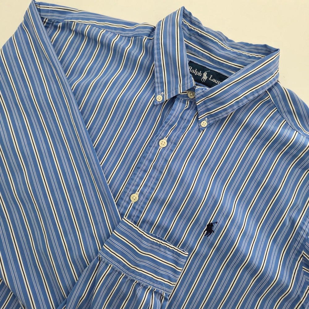 Ralph Lauren Mens XL Classic Fit Striped‎ Button Down Shirt Blue White Cotton